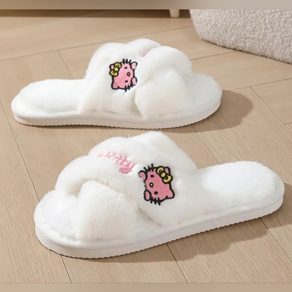 Sanrio Hello Kitty Plush Slippers with Hello Kitty Face & Iconic Design - Unisex